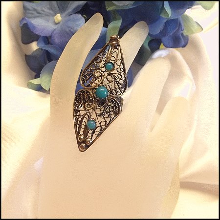 1950s Vintage Persian Silver Ring Massive Filigree Design