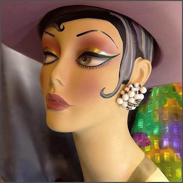 1940s Vintage Milk Glass Earrings West Germany w Rhinestone Rhondells