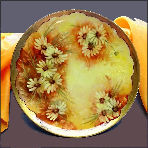 1894-1961 Rare Haviland OMG Gold Limoge Plate Autumn Daisies LG