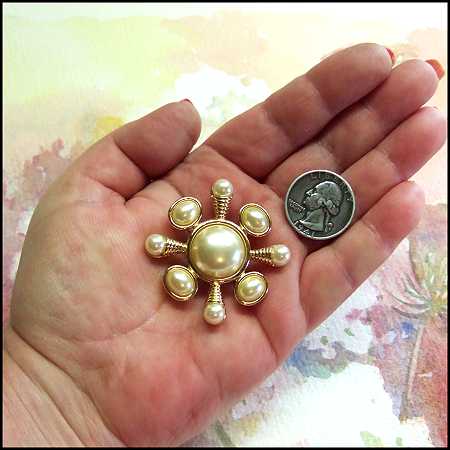 Kenneth J Lane Signed Large Maltese Cross Pearl Vintage Brooch or Pendant