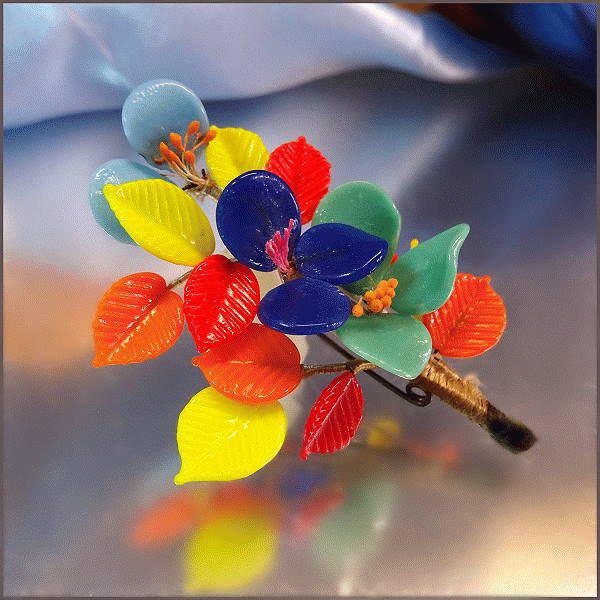 1940s Vintage Oriental Brooch Rare Japanese Art Glass Flower Pin 