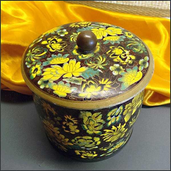 1950s Vintage Daher English Tin Canister Cloisonne Flowers