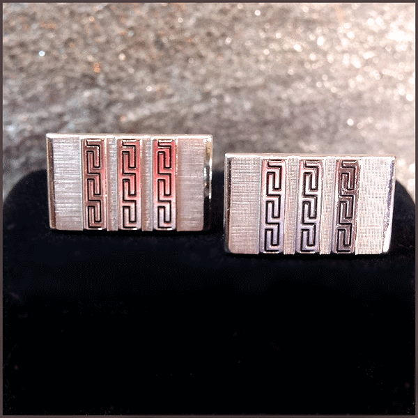 1970s Silver Greek Keys Vintage Cufflinks Signed Swank