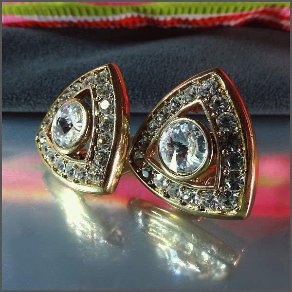 Chic Fashion Earrings Rivoli Crystal Clips Holiday Jewelry
