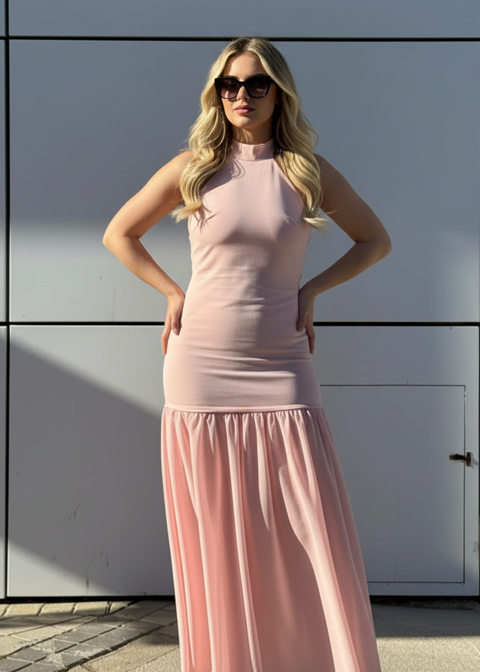 VESTIDO LARGO CON CUELLO 