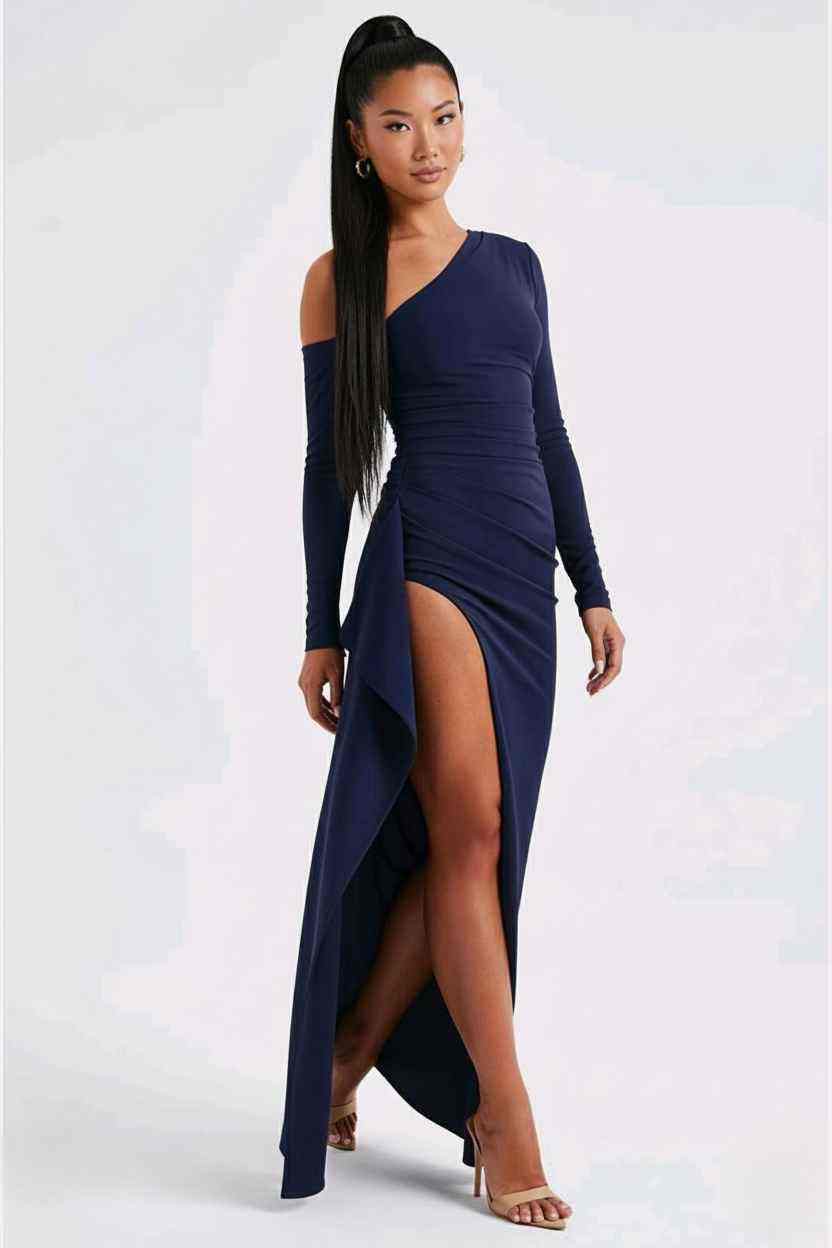 VESTIDO LARGO CON MANGA Y OBERTURA 