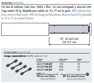 Botellero Guías Laterales 475mm