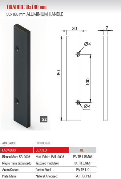 Tirador Aluminio 30x180mm