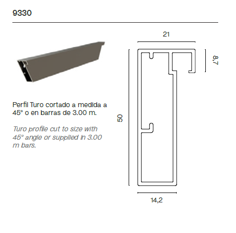 Perfil Lateral de Puerta Corredera Turo Collection