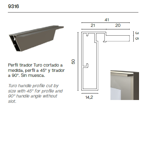 Perfil Lateral de Puerta Corredera Turo Collection