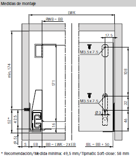 Frente interior F8 para cajón interior H90 con varilla rectangular