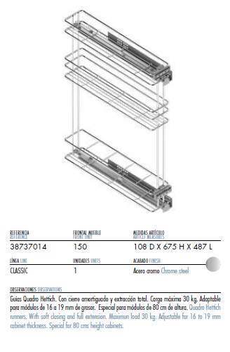 Botellero Guias Laterales 460mm