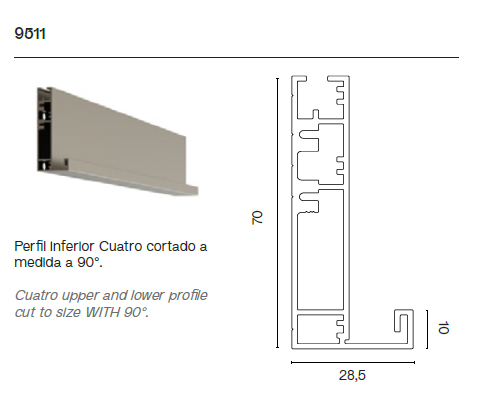 Perfil Superior e Inferior de Puerta Corredera Cuatro Collection