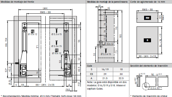 Cacerolero para elementos de inserción de 66 mm de altura