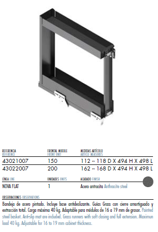 Botellero Guías Laterales 475mm