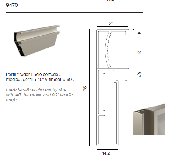 Perfil Lateral de Puerta Corredera Lacio Collection