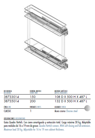 Botellero Guias Laterales 460mm