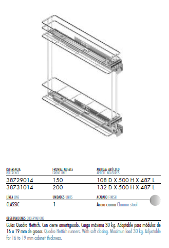Botellero Guias Laterales 379mm