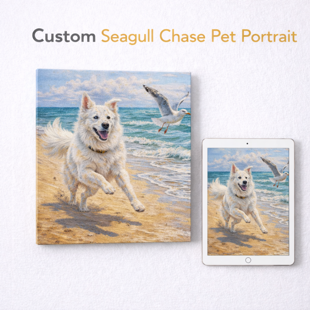 Custom Seagull Chase Pet Portrait