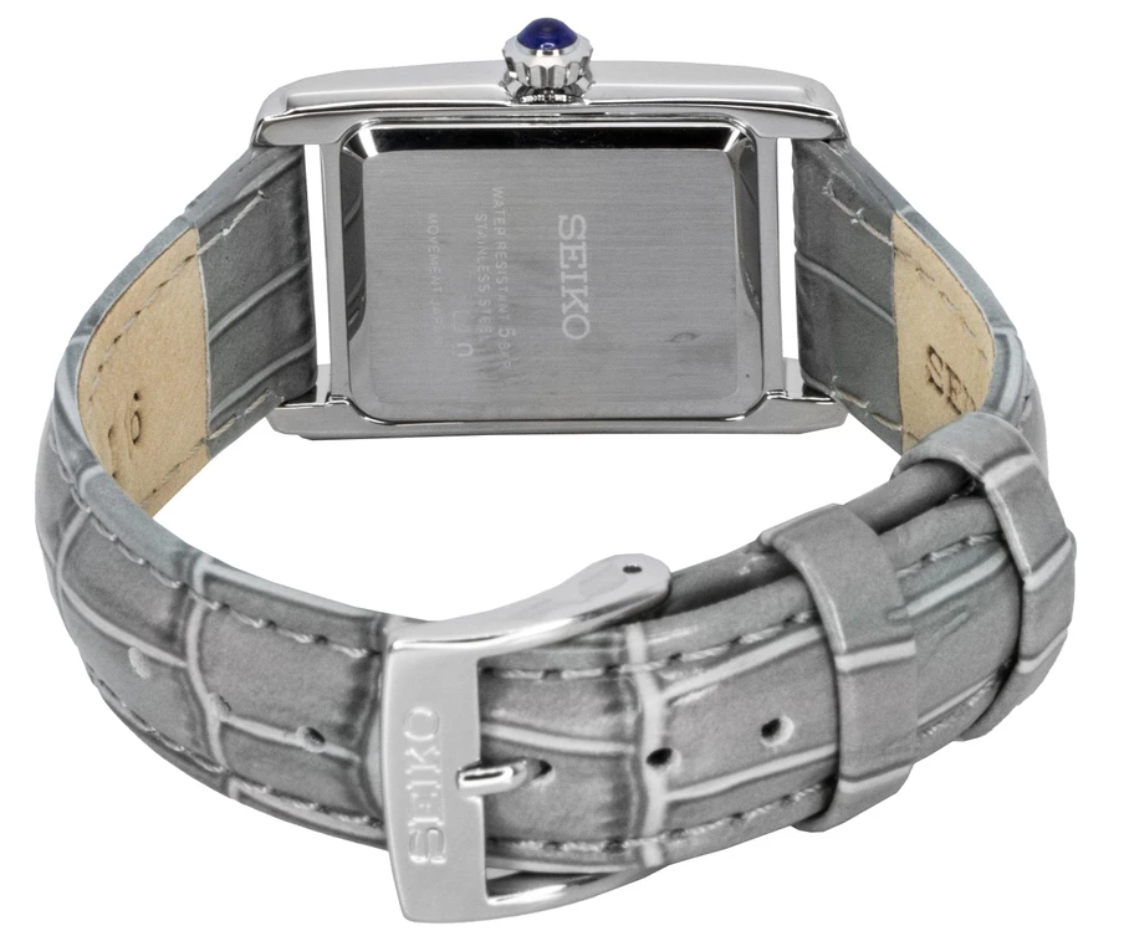 Seiko Classic Leather Strap White Dial Quartz SWR099P1 Women’s Watch – Elegant Rectangular Dress Timepiece