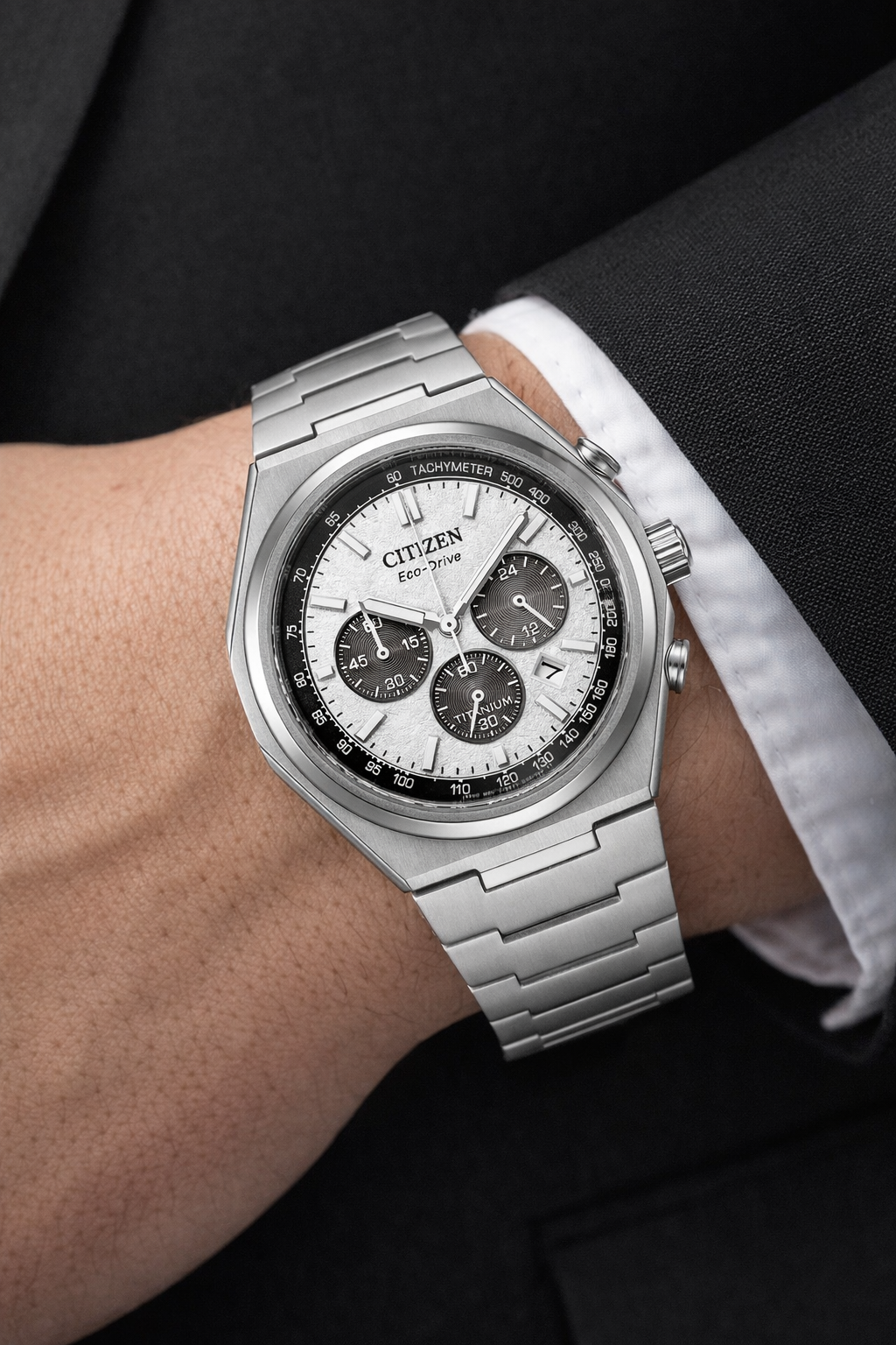 Citizen Zenshin Titanium CA4610-85A Men’s Eco-Drive Chronograph – Super Titanium White Dial