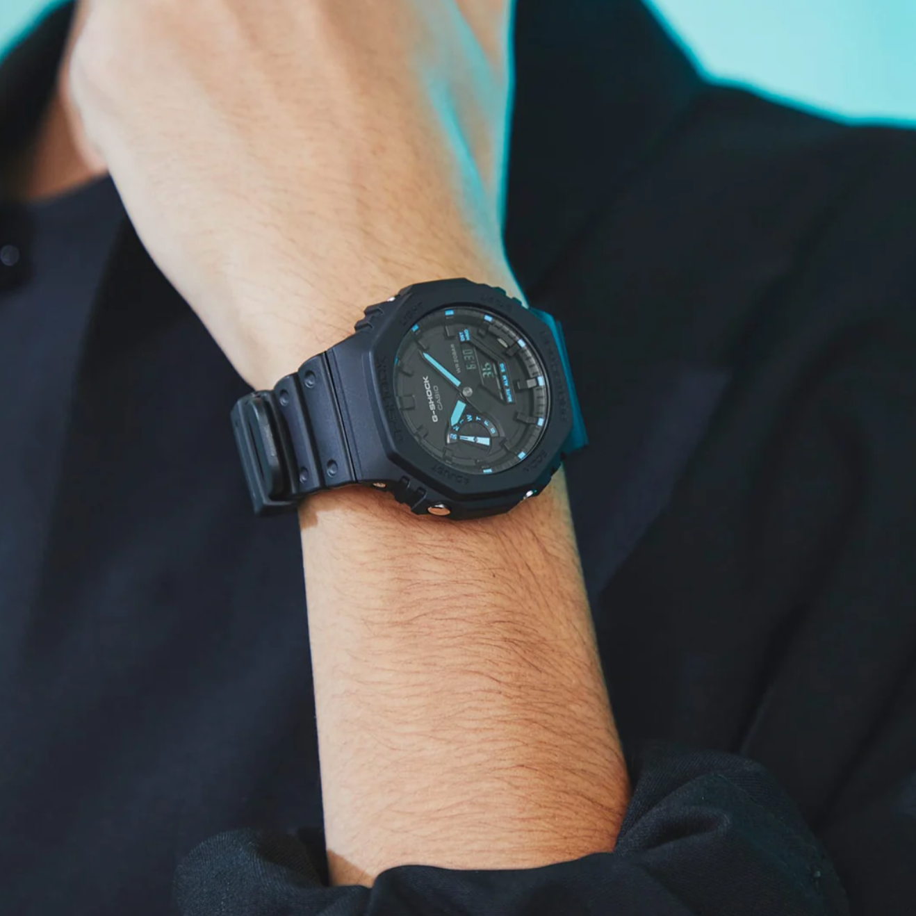 Casio G-Shock Men’s Watch – Black & Blue Carbon Core Guard | Slim Analog-Digital Sports Watch