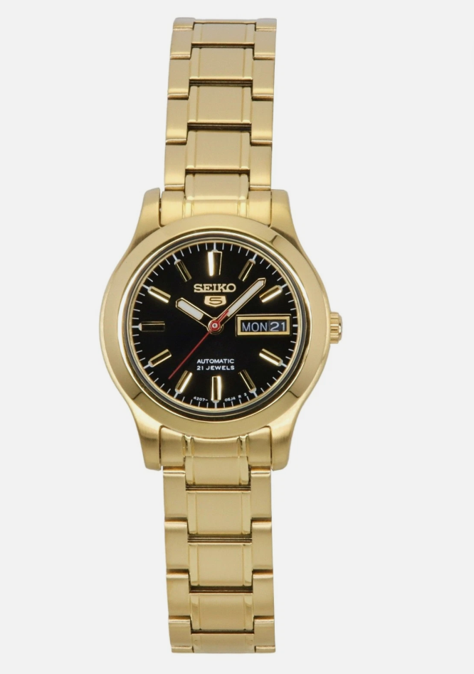Seiko 5 Classic SYMD96K1 Women’s Automatic Watch – Gold Tone Stainless Steel Black Dial