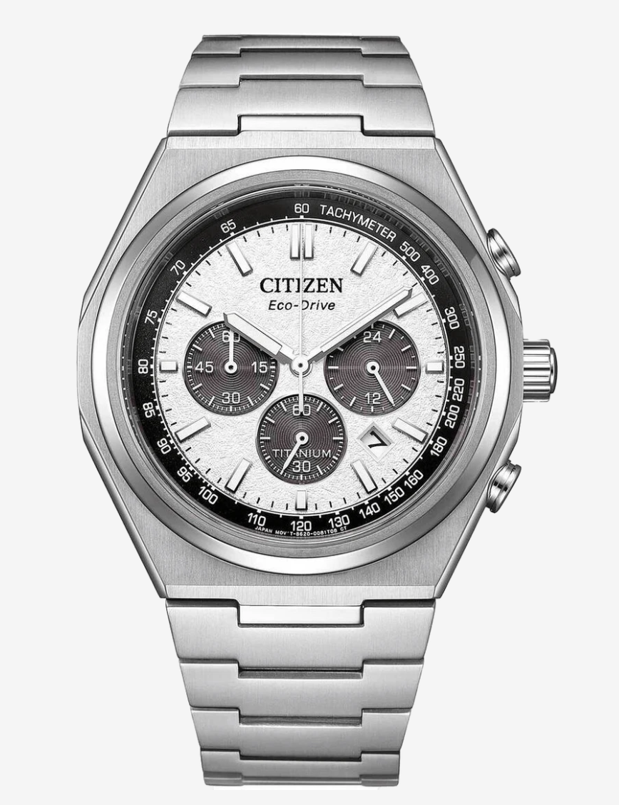 Citizen Zenshin Titanium CA4610-85A Men’s Eco-Drive Chronograph – Super Titanium White Dial
