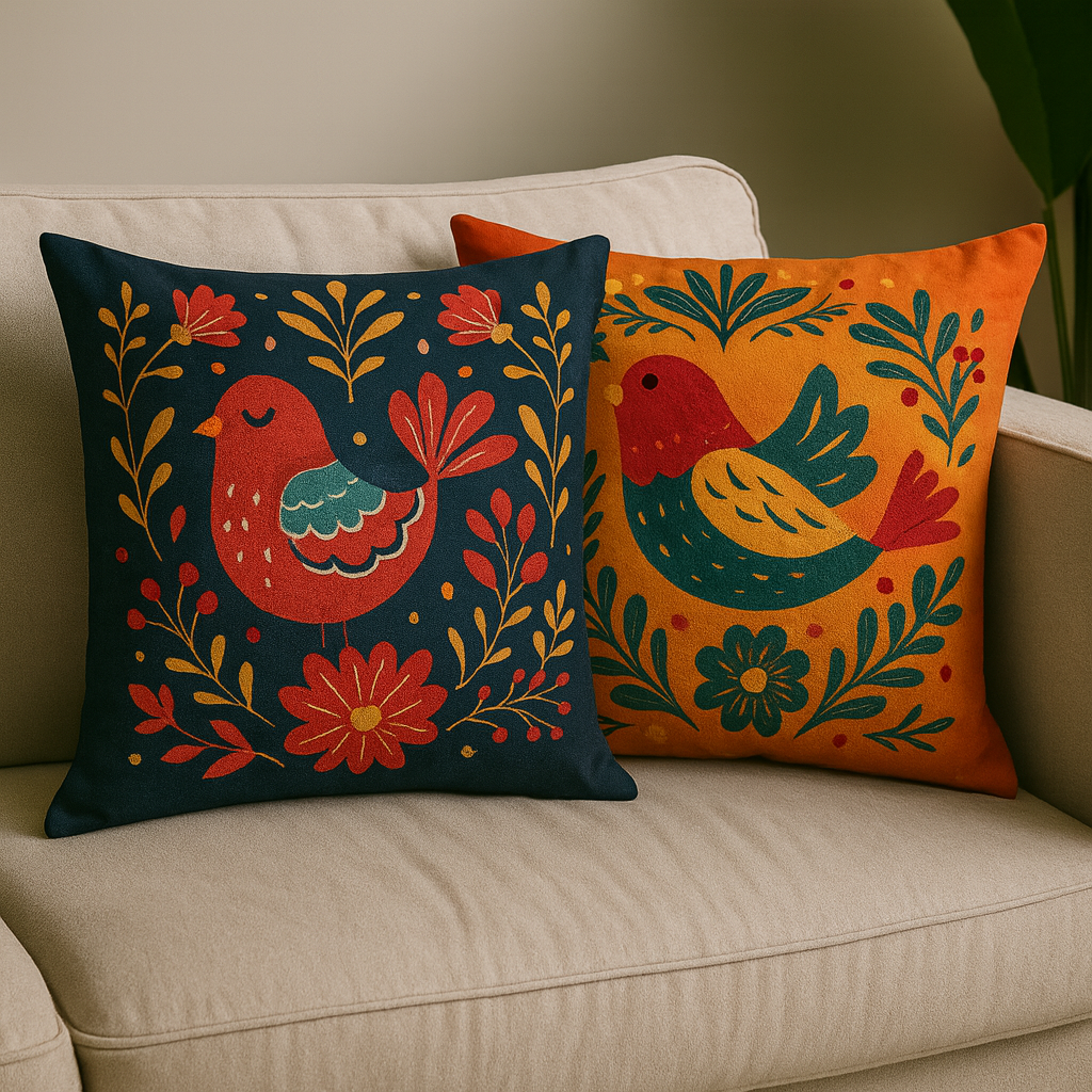 Folk Art Floral Throw Pillow Covers   
