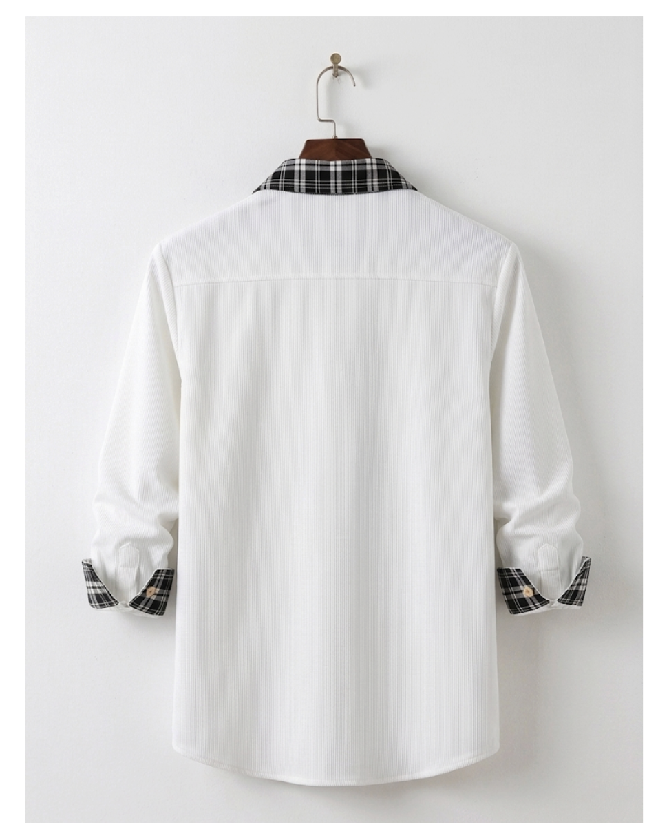 White Shirt with Plaid Accents