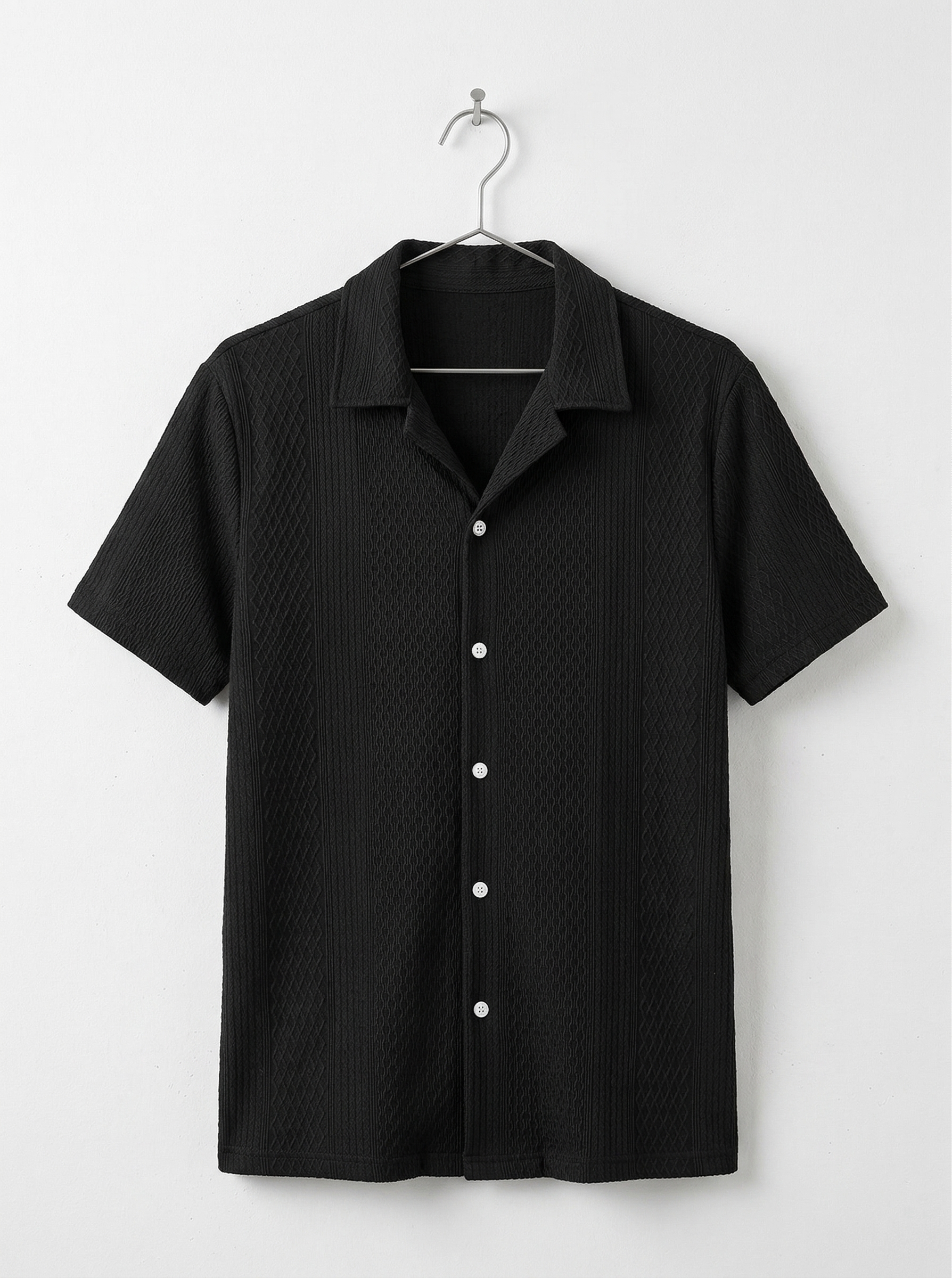 White Textured Short Sleeve Shirt