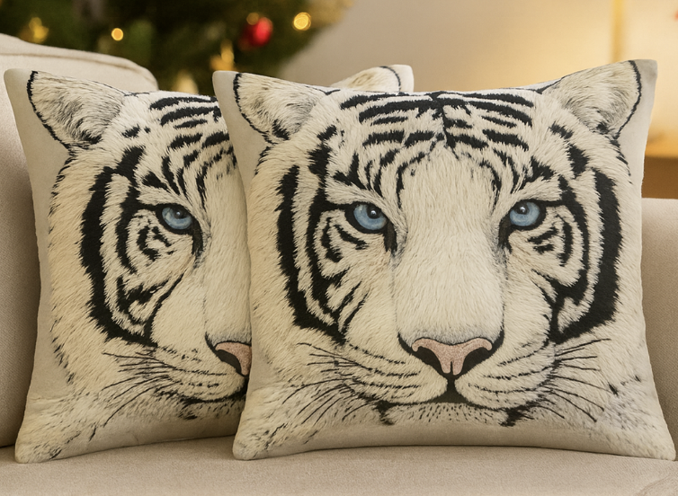 White Tiger Decorative Pillow Cover