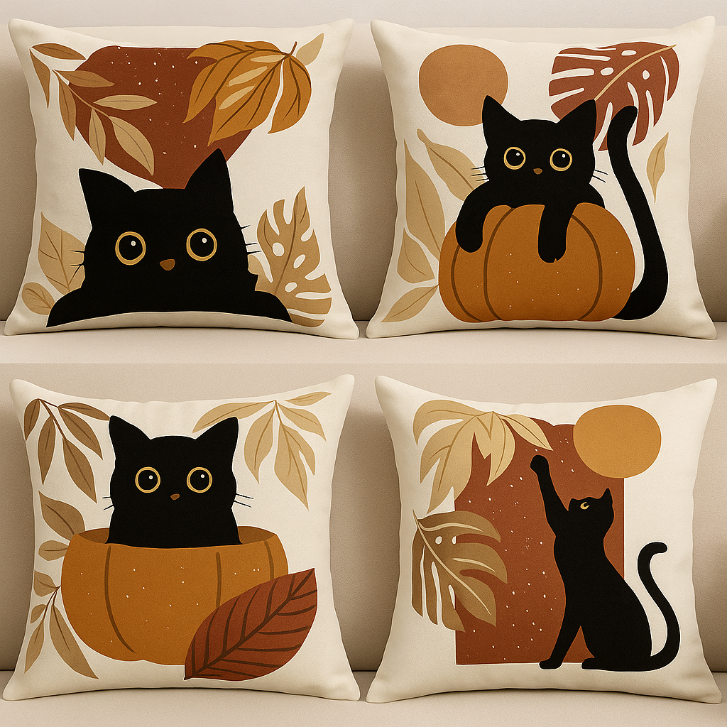Set of Decorative Cat Throw Pillow Covers