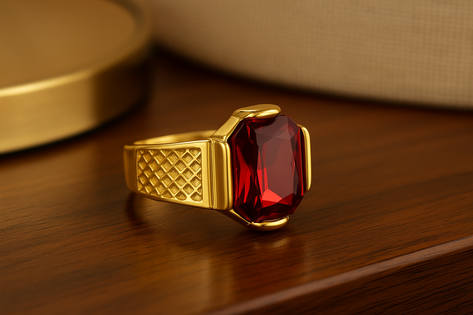 Gold Ring with Red Gemstone