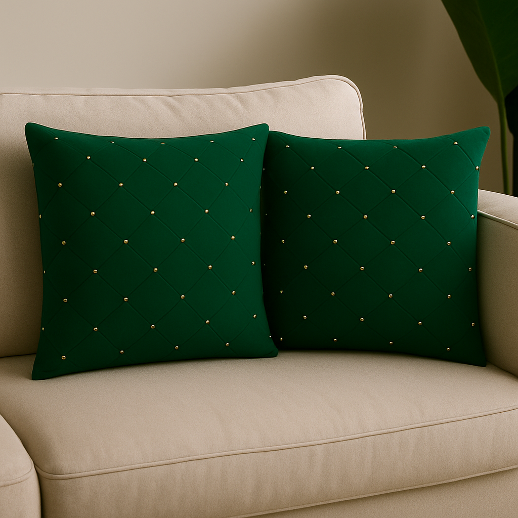 Dark Green Diamond-Tufted Pillow Covers