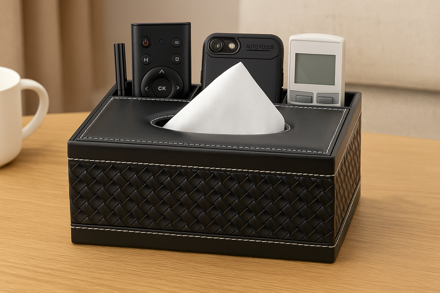 Multifunctional Leather Tissue Box Organizer