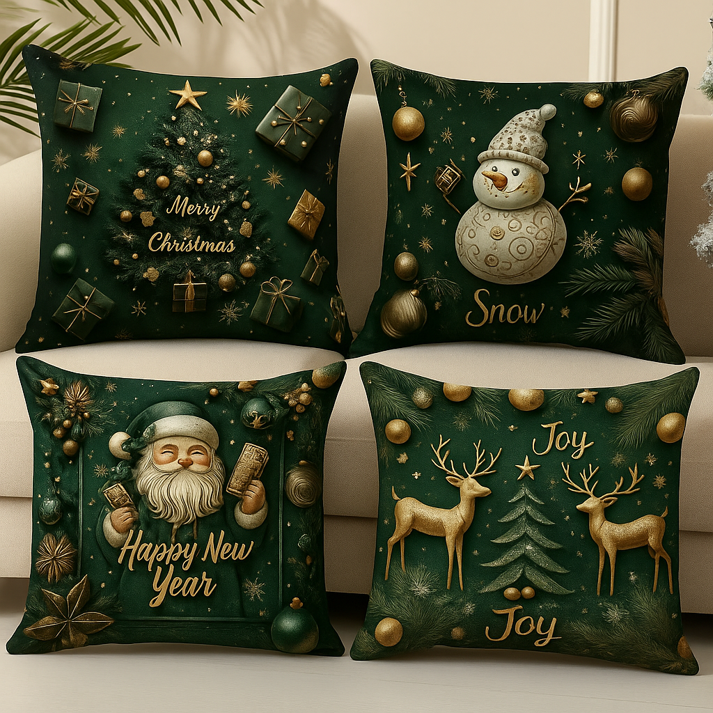 Green & Gold Christmas Decorative Throw Pillow Covers