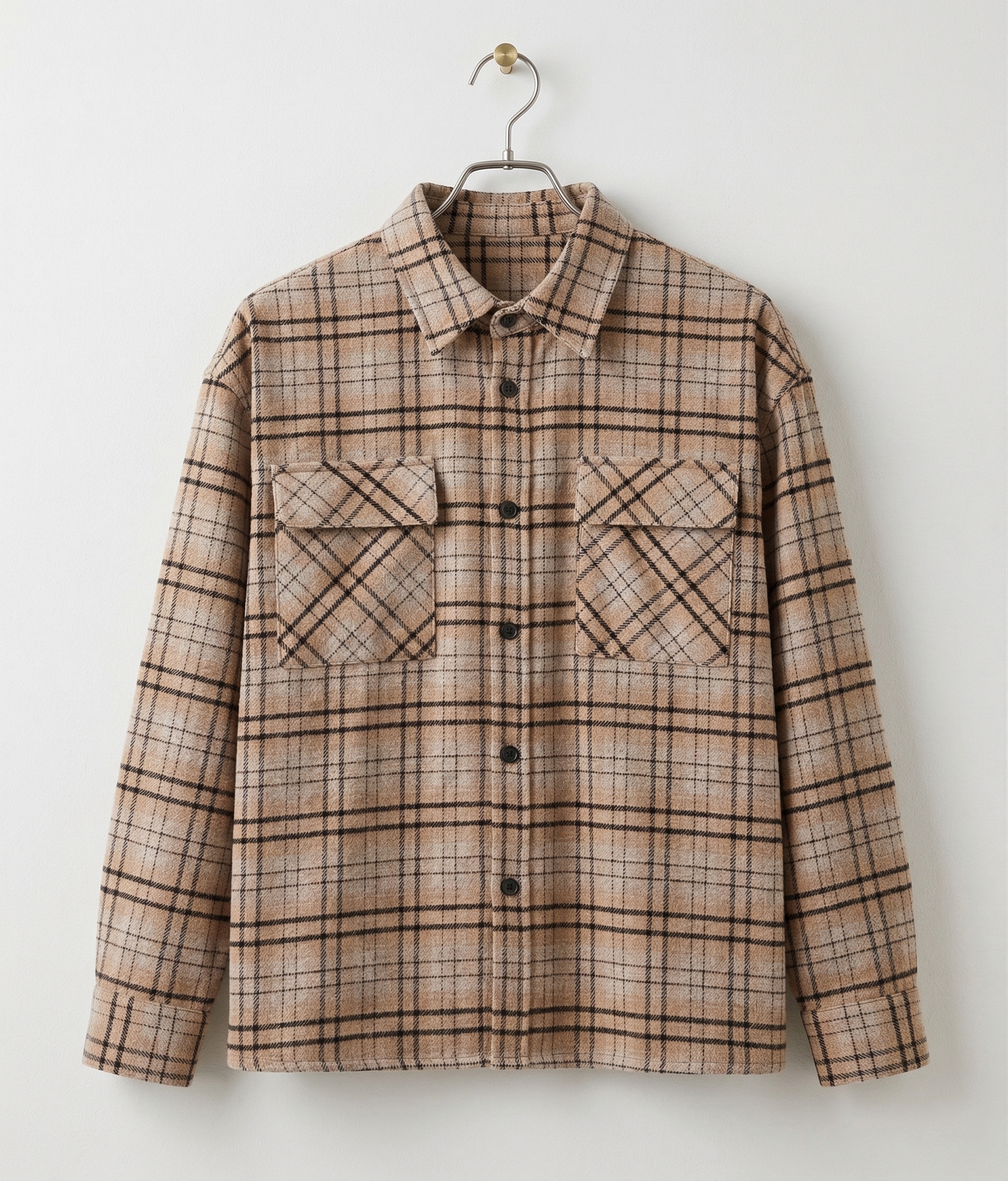 Tan Plaid Button-Up Shirt