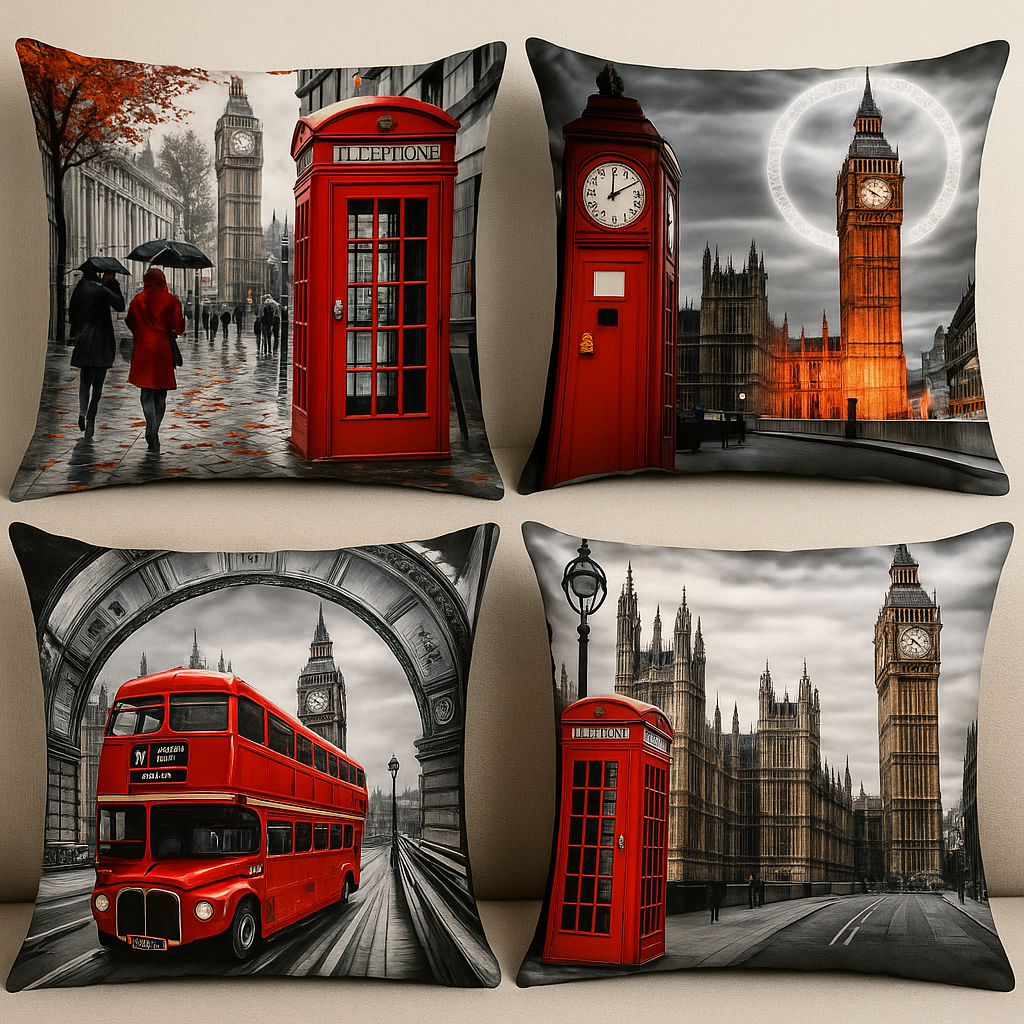 London Themed Decorative Pillow Covers