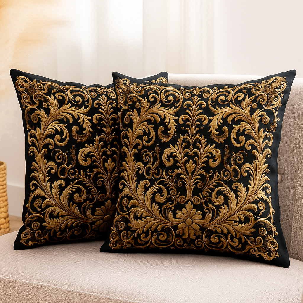 Black & Gold Baroque Pillow Covers