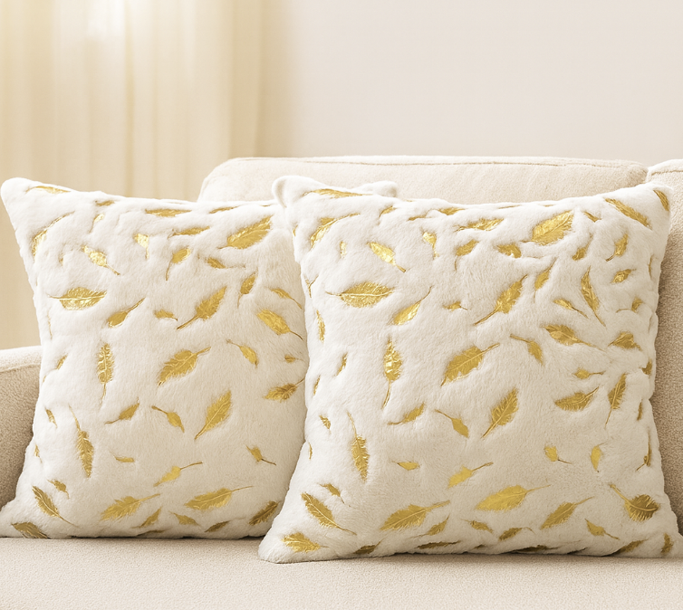 Plush Gold-Plated Feather Pillow Covers     