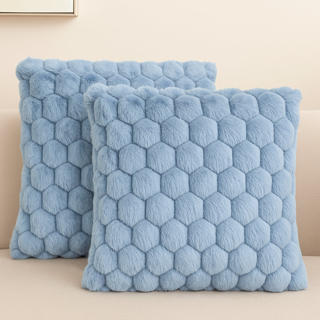 Blue Hexagon Plush Throw Pillow