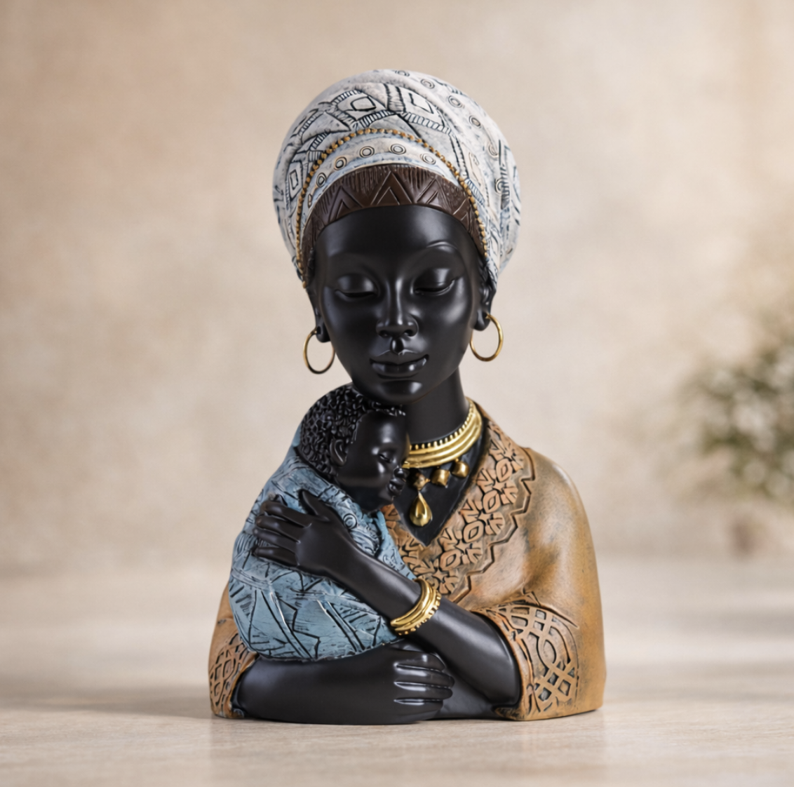 African Mother and Child Figurine