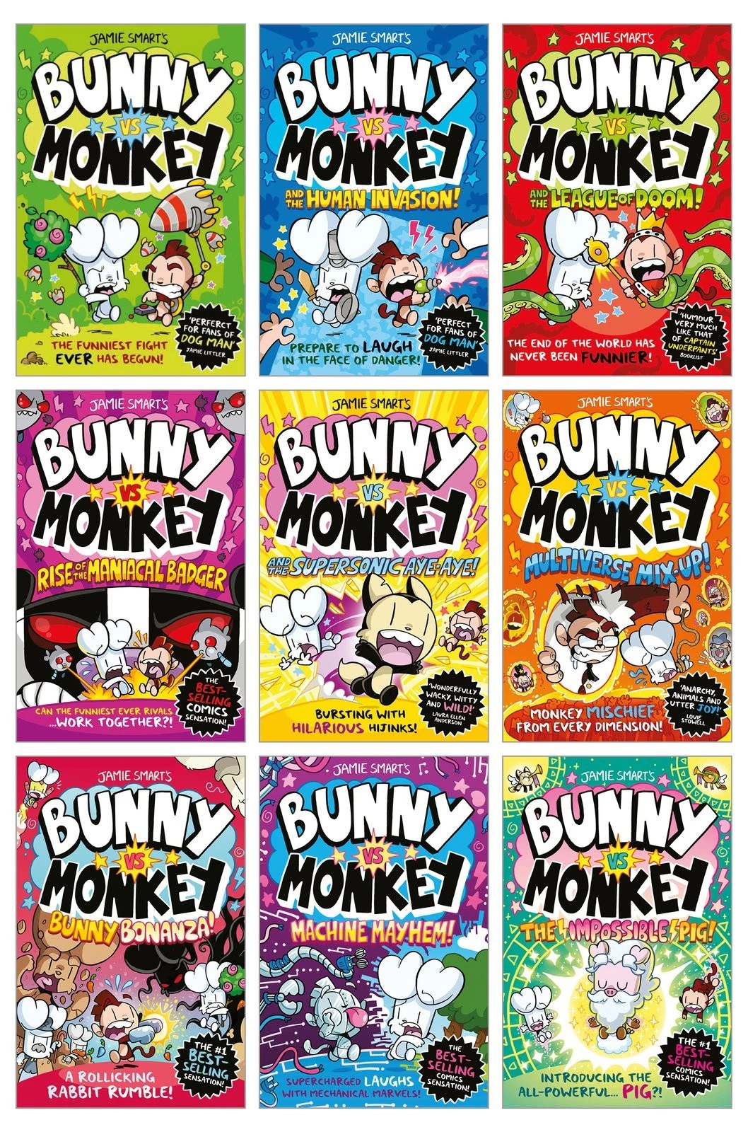 Bunny vs Monkey Books 1-9 Collection Set Jamie Smart