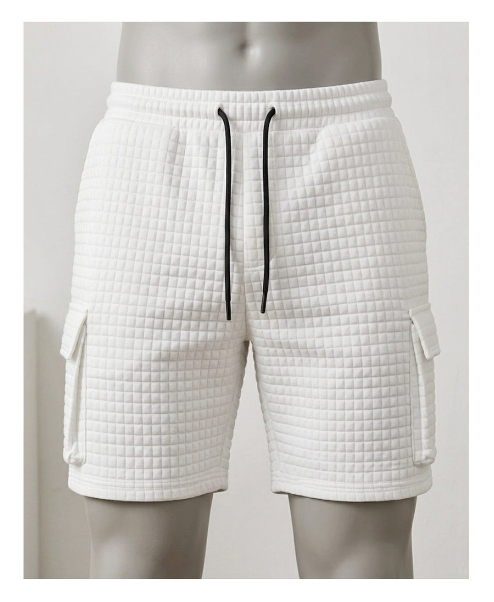 Quilted White Cargo Shorts