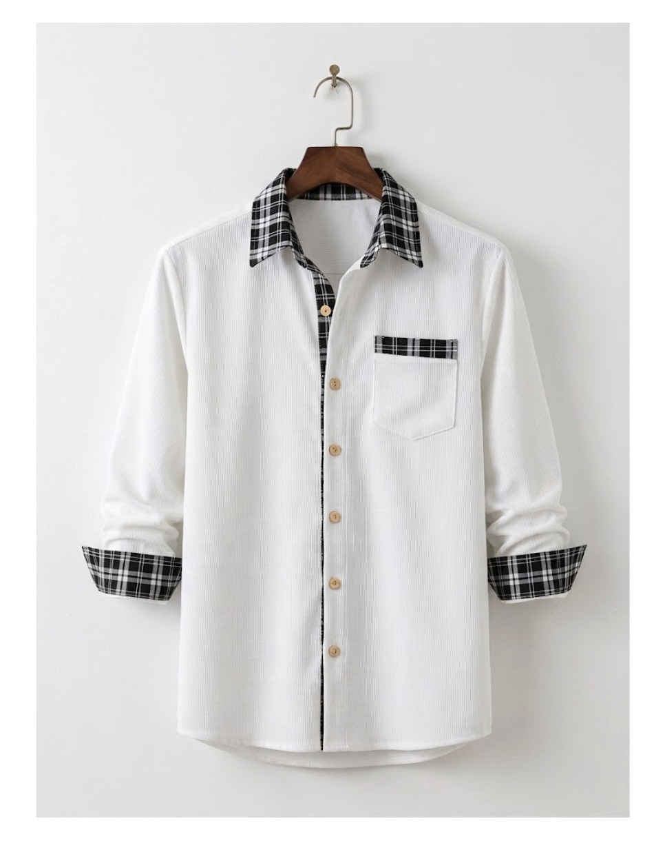 White Shirt with Plaid Accents