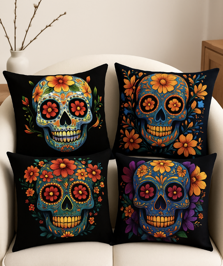 Colorful Sugar Skull Decorative Throw Pillow Covers