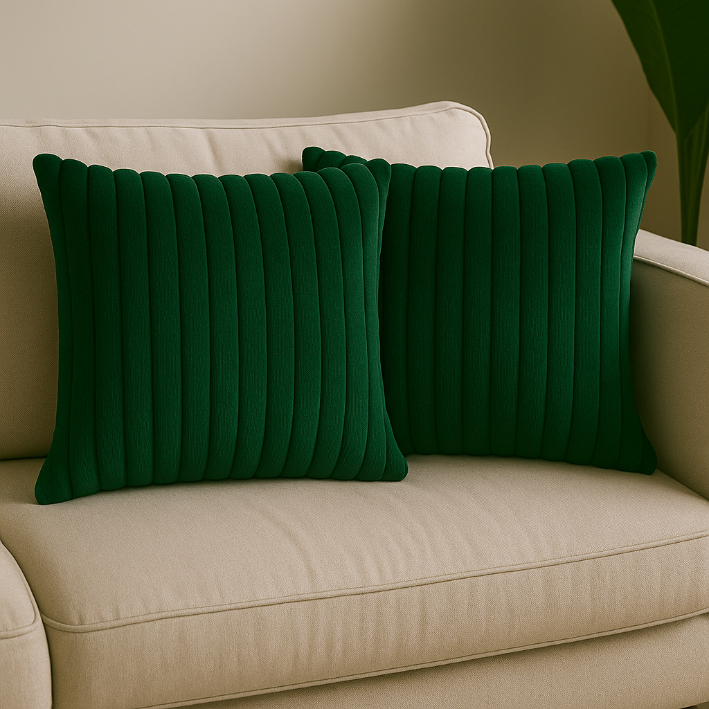 Green Ribbed Throw Pillows