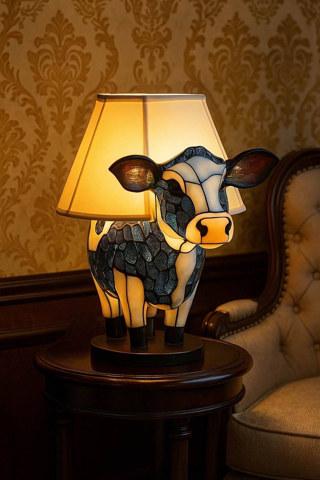 Stained Glass Cow Table Lamp