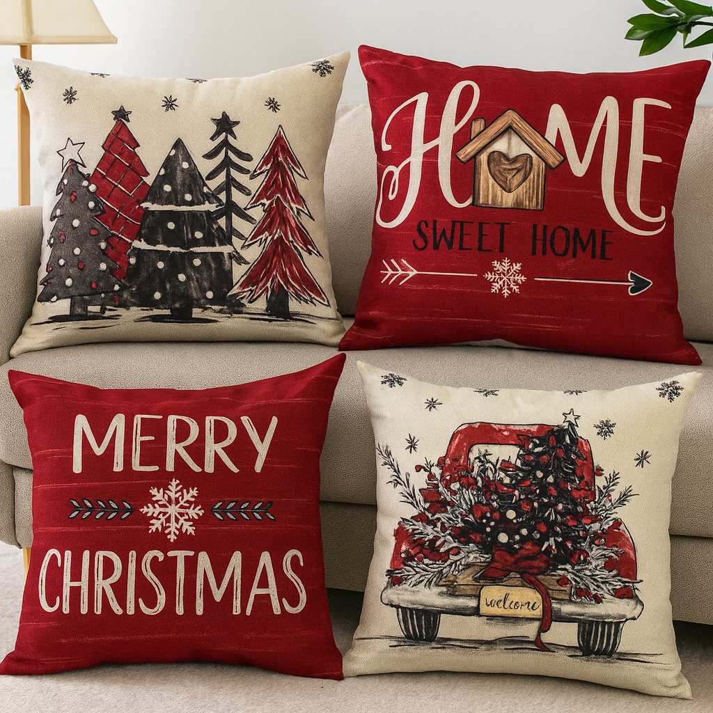 Vintage Christmas Throw Pillow Covers